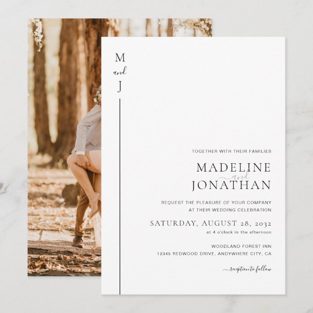 Invitación Moderno Boda Minimalista de fotografía monograma i (Anverso / Reverso)