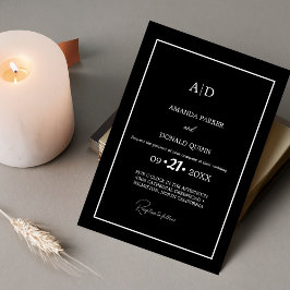 Invitación Moderno Boda Minimalista de monograma blanco y neg