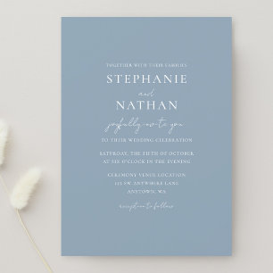 Invitación Moderno Boda Minimalista Dusty Blue