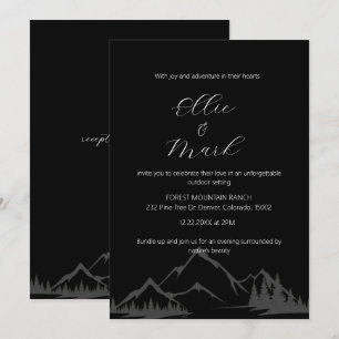 Invitación Moderno Boda Minimalista elegante de montaña negro