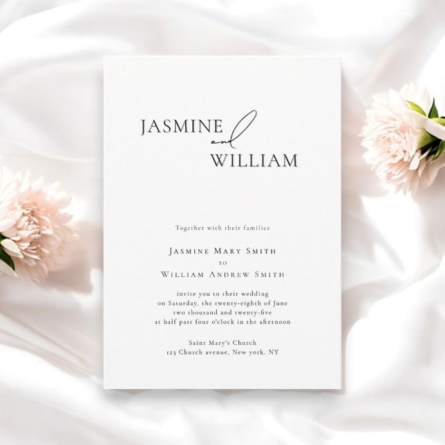 Invitación Moderno Boda minimalista en blanco y negro (casual minimalistic clean classic typography made by willows weddings )