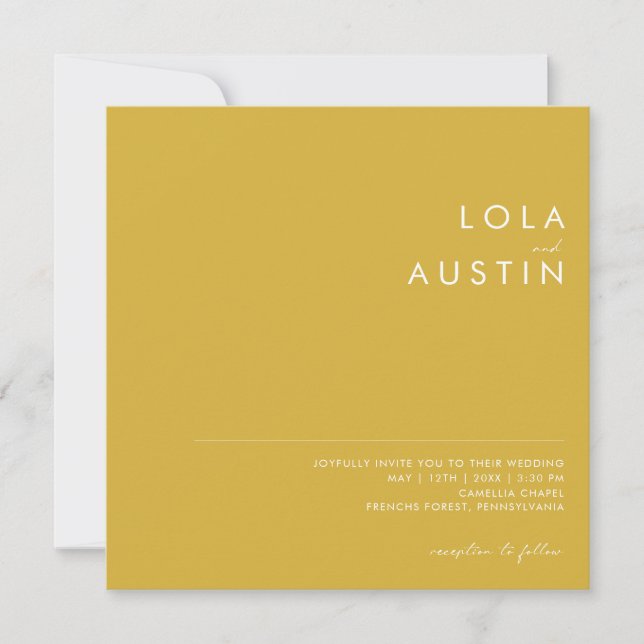 Invitación Moderno Boda Minimalista Gold Square (Anverso)