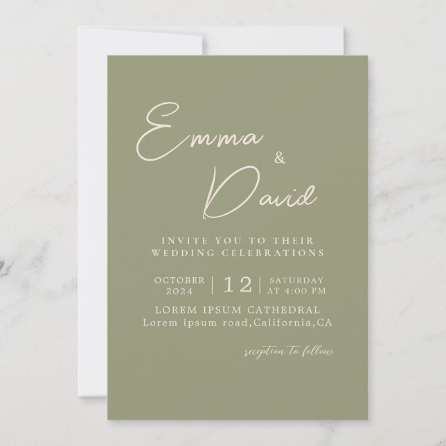 Invitación Moderno Boda minimalista Sage verde Sage simple (Anverso)