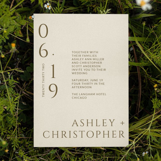 Invitación Moderno Boda mínimo de fecha de bronce y oro divid (Subido por el creador)