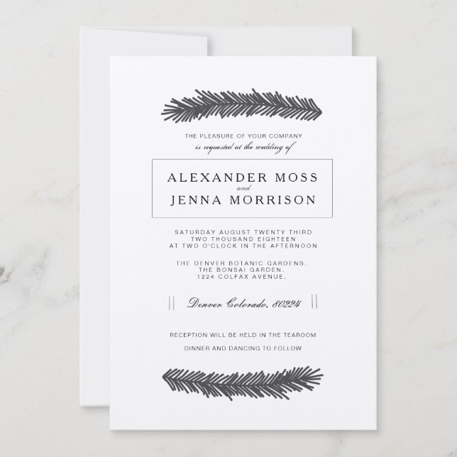 Invitación Moderno Boda mínimo de pino (Anverso)