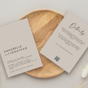 Invitación Moderno Boda minimo simple gris Detalles del códig