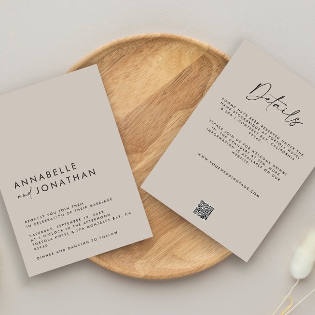 Invitación Moderno Boda minimo simple gris Detalles del códig (Subido por el creador)