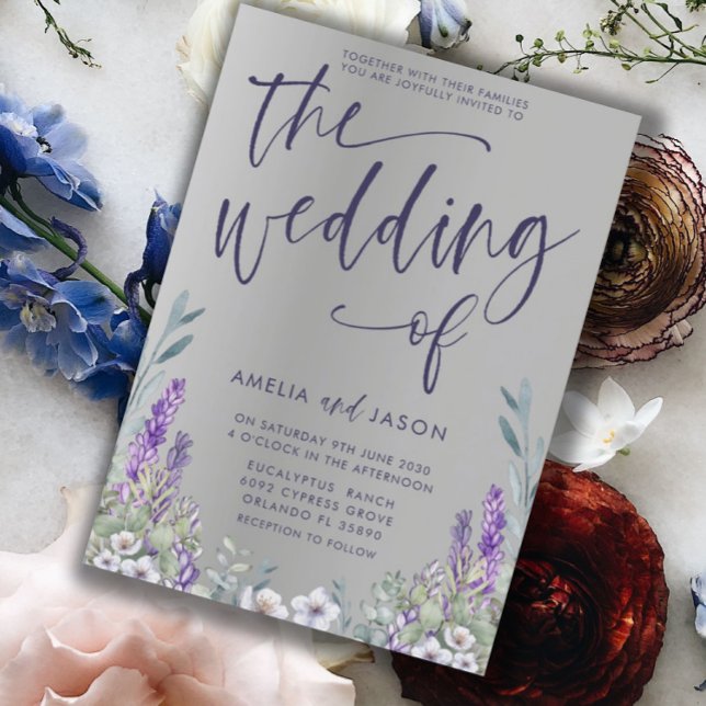 Invitación Moderno Boda morado floral y plateado metálico (Subido por el creador)