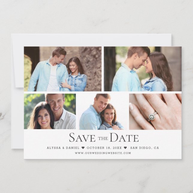 Invitación Moderno boda multifoto del Collage blanco negro (Anverso)