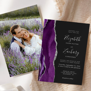 Invitación Moderno Boda oscuro de la foto de Agate de Plata P