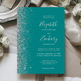 Invitación Moderno Boda perimetral de Purpurina de plata azul