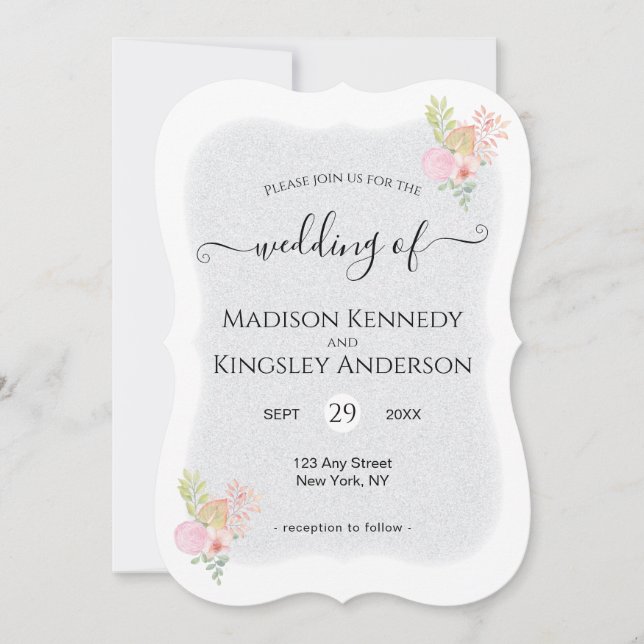 Invitación Moderno Boda Presupuestario De Flores Rosa (Anverso)