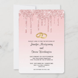 Invitación Moderno Boda Purpurina Rosa Faux