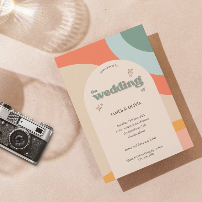 Invitación Moderno Boda retro colorido Groovy Arch (Subido por el creador)