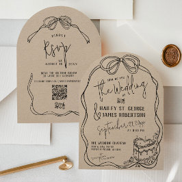 Invitación Moderno boda retro KRAFT dibujado a mano