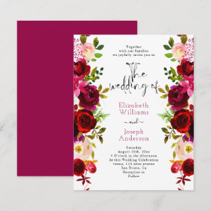 Invitación Moderno Boda rosa de los Rosas florales de Borgoña