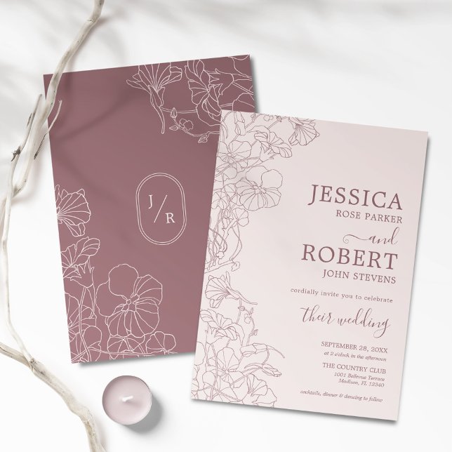 Invitación Moderno Boda rosa de malva floral dura (Subido por el creador)