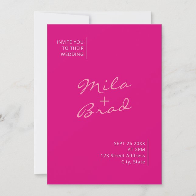 Invitación Moderno Boda rosa simple y elegante (Anverso)