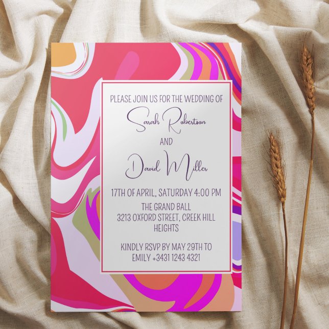 Invitación Moderno Boda rosa vibrante de Swirl Groovy (Subido por el creador)