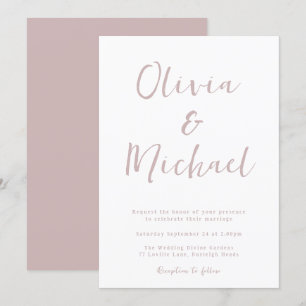 Invitación Moderno Boda rosa y blanco polvoriento