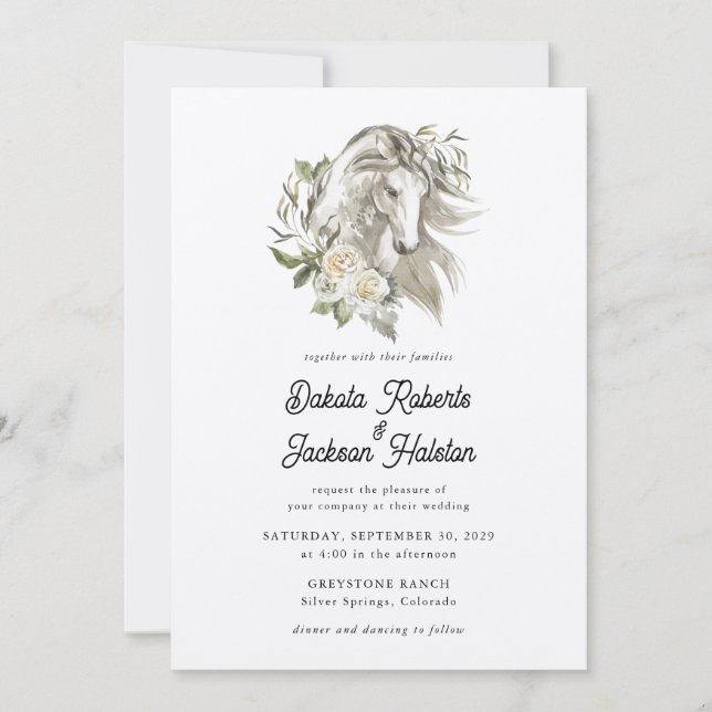 Invitación Moderno Boda Rústico de Caballo Floral I (Anverso)