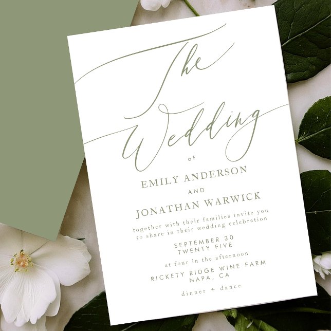 Invitación Moderno Boda Sage Verde y Blanco Simple (Subido por el creador)