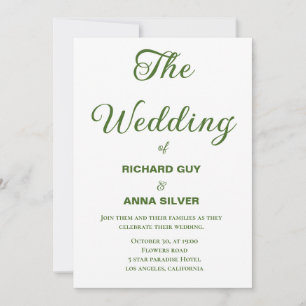 Invitación Moderno Boda Sage Verde y Blanco Simple