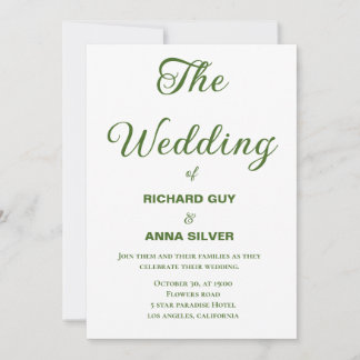 Invitación Moderno Boda Sage Verde y Blanco Simple