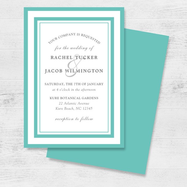 Invitación Moderno Boda simple de borde azul Verde azulado (Subido por el creador)