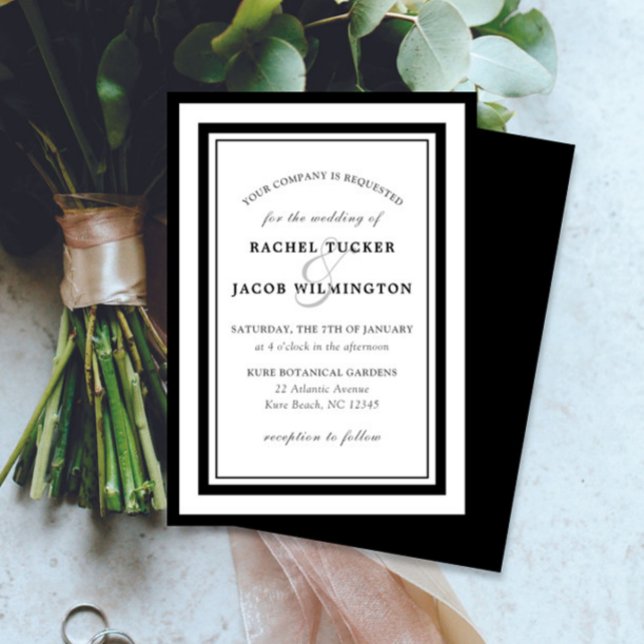 Invitación Moderno Boda simple de borde blanco negro (Subido por el creador)