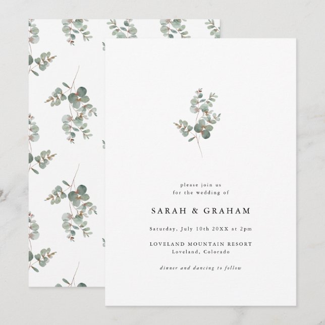 Invitación Moderno Boda simple de eucalipto (Anverso / Reverso)