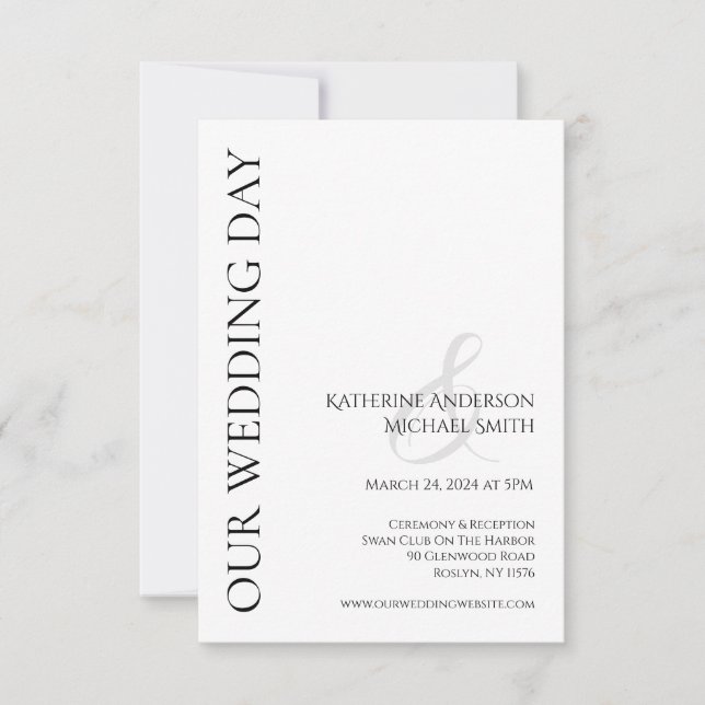 Invitación Moderno Boda simple en blanco y negro - (Anverso)