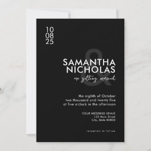 Invitación Moderno Boda simple en blanco y negro