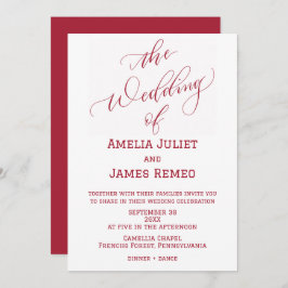 Invitación Moderno Boda simple y rojo brillante y blanco
