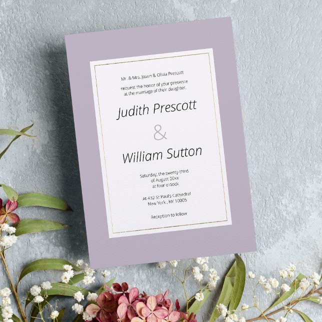 Invitación Moderno Boda temático minimalista de lavanda paste (Modern pastel lavender minimalist theme Wedding )
