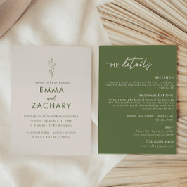 Invitación Moderno Boda todo en uno verde oliva