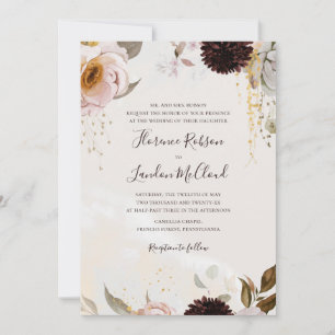 Invitación Moderno Boda tradicional de color de agua floral d