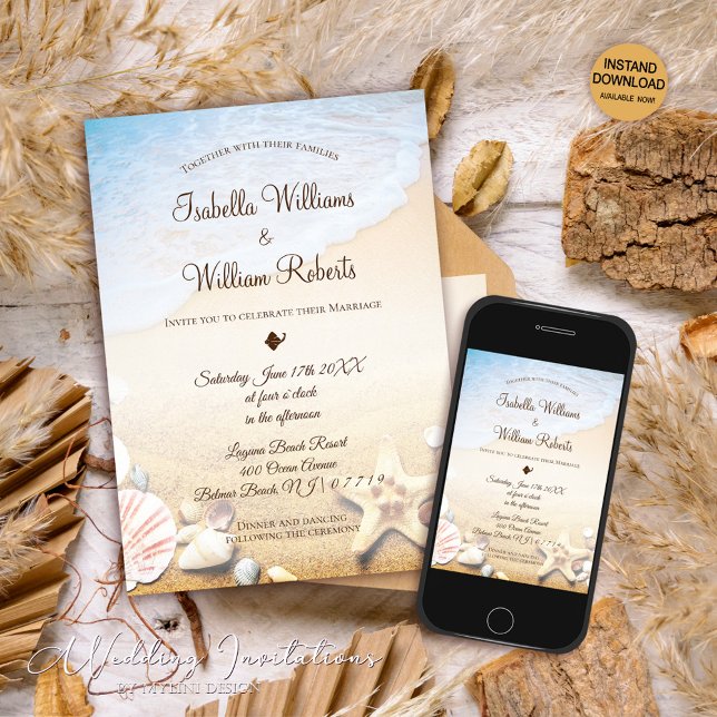 Invitación Moderno Boda Tropical Beach Starfish (Subido por el creador)