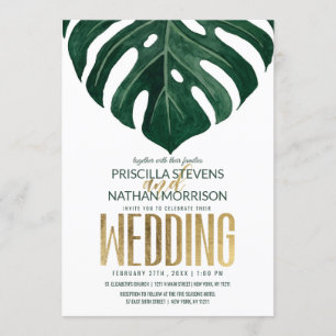 Invitación Moderno Boda Tropical Suizo de Leaf Gold