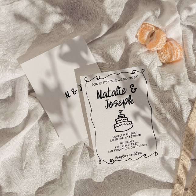 Invitación Moderno Boda único de marco retro de tarta dibujad (Subido por el creador)