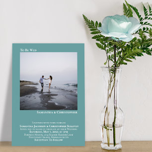 Invitación Moderno Boda Verde azulado de fotografía simple y