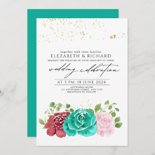 Invitación Moderno Boda Verde azulado de vegetación floral ro