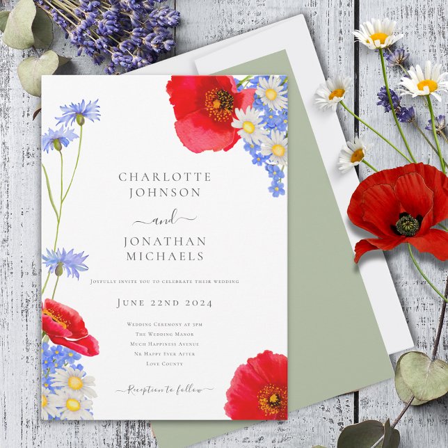 Invitación Moderno Boda Verde Boho Sage (Modern wildflower elegant sage green wedding invitation)