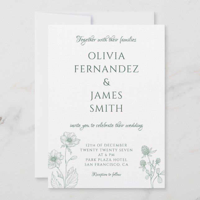 Invitación Moderno Boda verde de arcilla mínima (Anverso)
