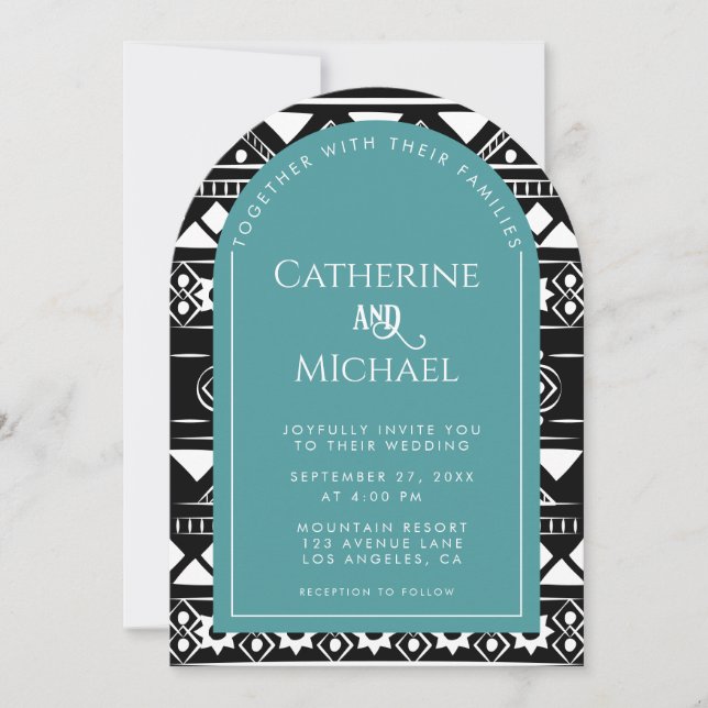 Invitación Moderno Boda verde del arte de la foto del patrón  (Anverso)