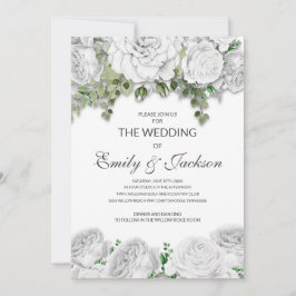 Invitación Moderno Boda Verde Floral Blanco Elegante