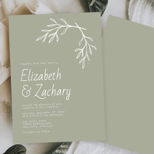 Invitación Moderno Boda Verde Mínimo Del Salto Botánico