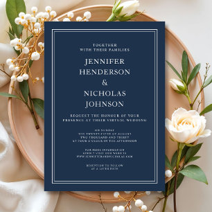 Invitación Moderno Boda virtual clásico de la Marina Azul