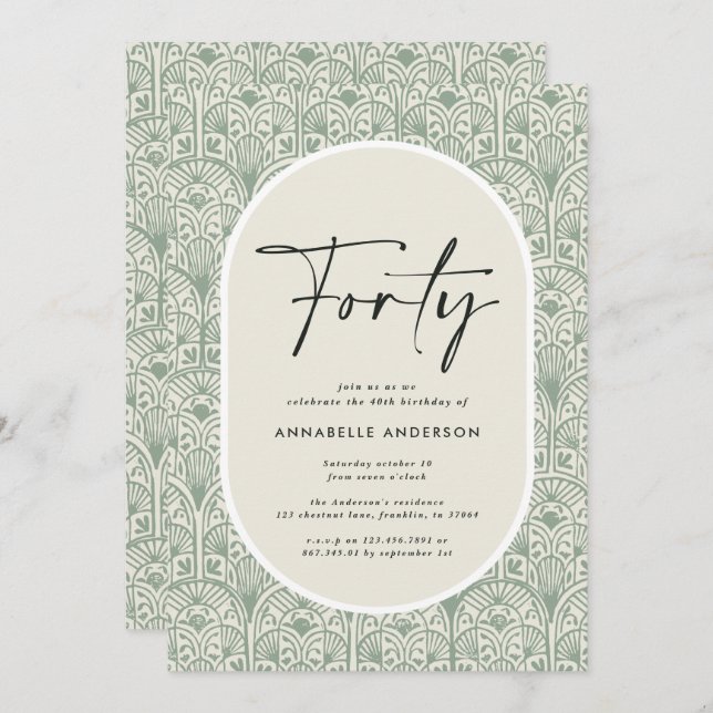 Invitación Moderno bohemio verde verde de cumpleaños en (Anverso / Reverso)