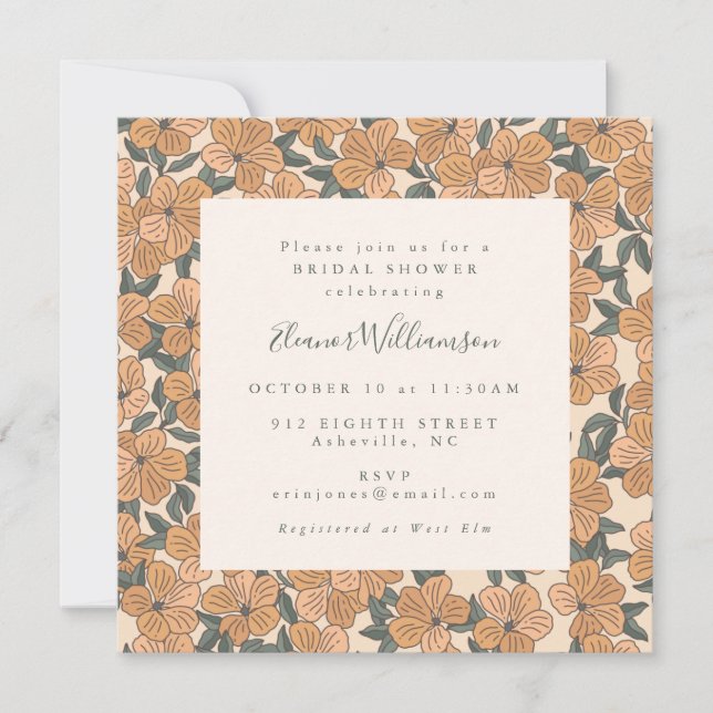 Invitación Moderno Boho Amarillo Floral Cuadrado Despedida de (Anverso)